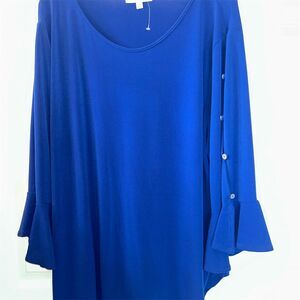 Green Envelope Women's 3XL Blue Bell Sleeve Blouse with Button Detail